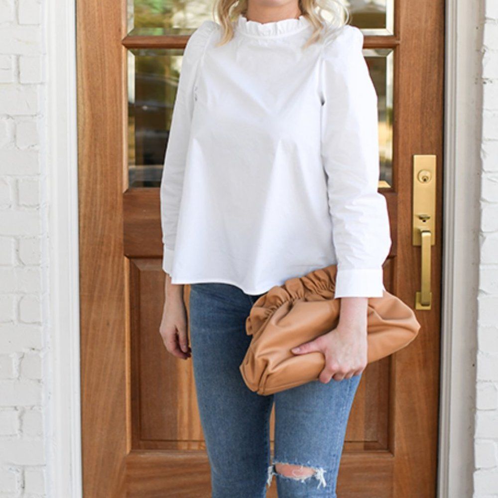 Jenn Thatcher White The Marlowe Top Blouse NWT 100% Cotton Long Sleeve Sz Small